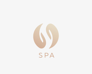 SPA, letter S, yin yang, hands logotype. Relax massage care vector logo.
