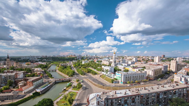 Kharkiv city from above timelapse. Ukraine.