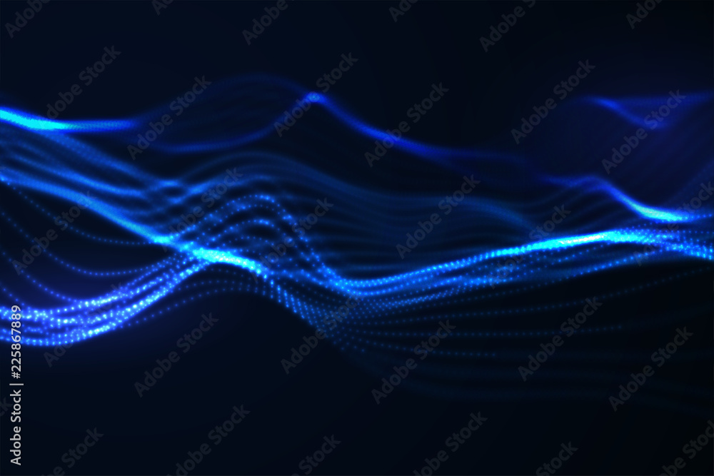 Aufkleber 3d illuminated abstract digital wave of glowing particles.