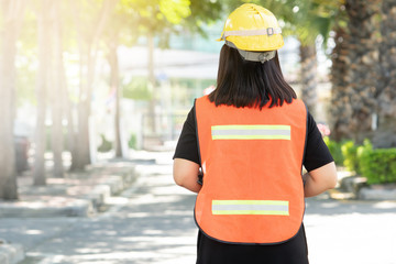 Foreman oversee construction work, wear reflective workwear for work safety. The reflector has a...