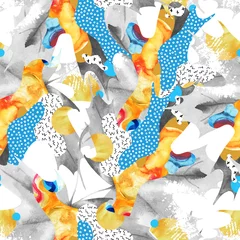 Fotobehang Abstract naadloos patroon van Herfstblad gevuld met vloeiende vormen, minimaal grunge-element, doodle. © Tanya Syrytsyna