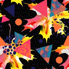 Gordijnen Aquarel esdoornblad, driehoeken met minimale, grunge texturen, spatten © Tanya Syrytsyna