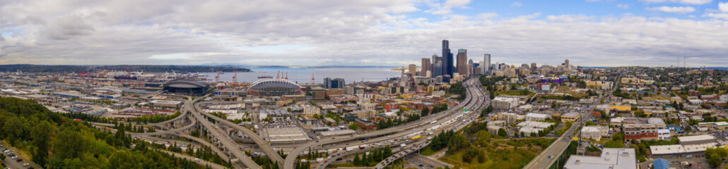 Aerial Seattle city panorama