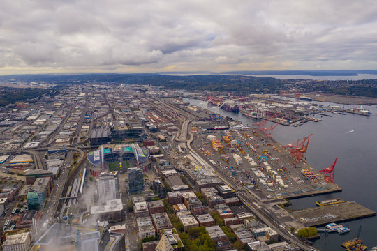 Aerial Image Of Port Seattle And Centurylink Field Sports Stadium