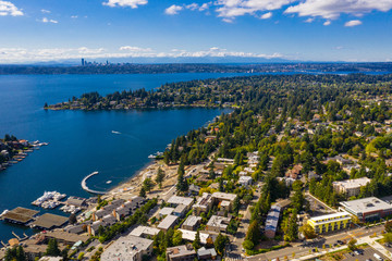 Aerial scenic Seattle Puget Sound
