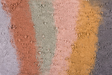 Textural gradient from different cosmetic clay mud powders - obrazy, fototapety, plakaty