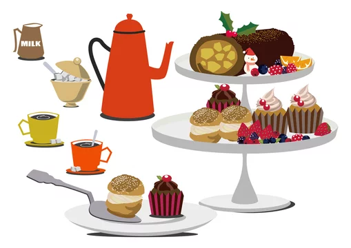ブッシュドノエルのイラスト ケーキとコーヒーセット Stock Vector Adobe Stock