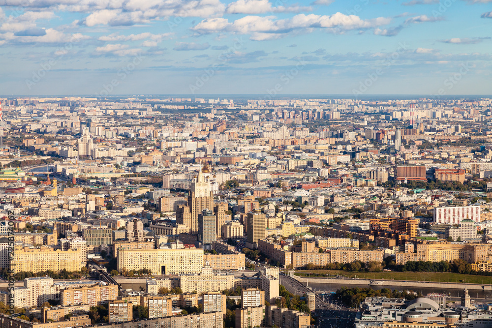 Wall mural above view of center and southwest of Moscow city