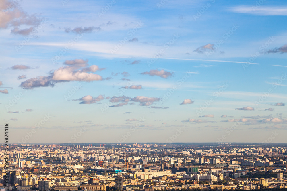 Wall mural above view of blue sunset sky over east of Moscow