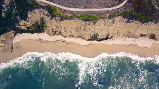Drone video of waves hitting the beach at Half Moon Bay San Francisco California