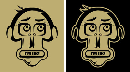 head of monkey with text i am OK, isolated 