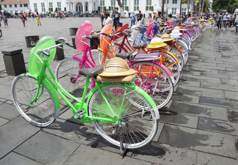 Fototapeta na wymiar Colored bicycles
