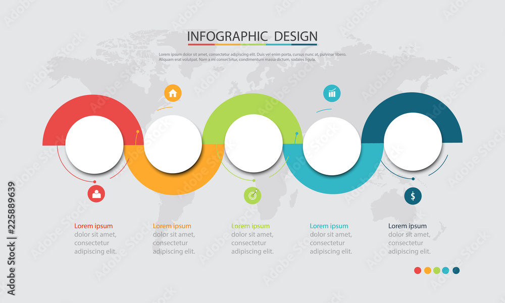 Poster abstract info graphic template with a five steps . business circle with options for diagram, web des