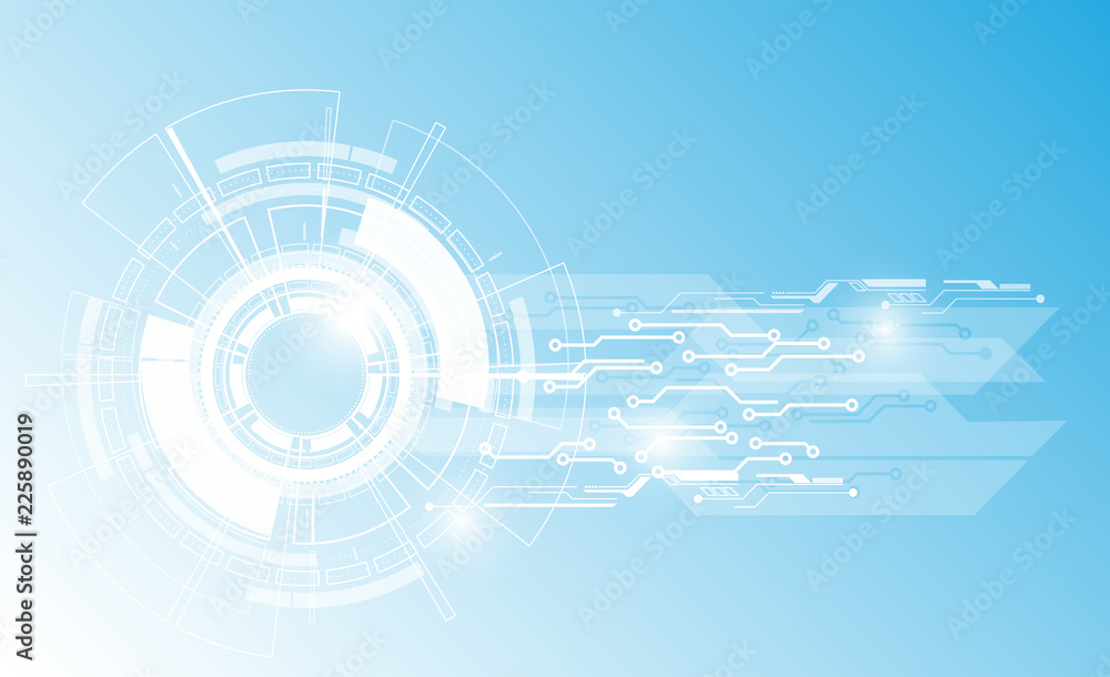 Poster abstract futuristic circle tech with circuit board design on blue color background.vector illustrati