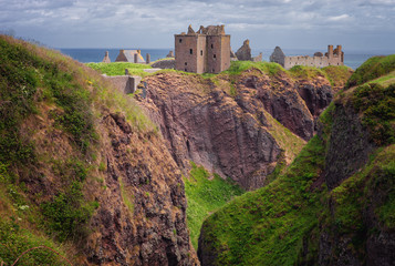 Ruins of Dunottar castle on a cliff, on the north east coast of Scotland, Stonehaven, Aberdeen