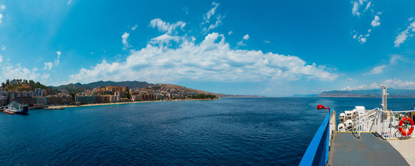 Messina strait from ferry, Sicily, Italy