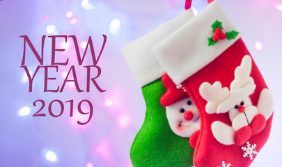 Greeting card Happy New Year 2019. Beautiful holiday web banner