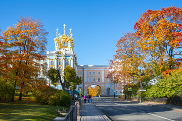Catherine palace and park in autumn, Tsarskoe Selo (Pushkin), Saint Petersburg, Russia