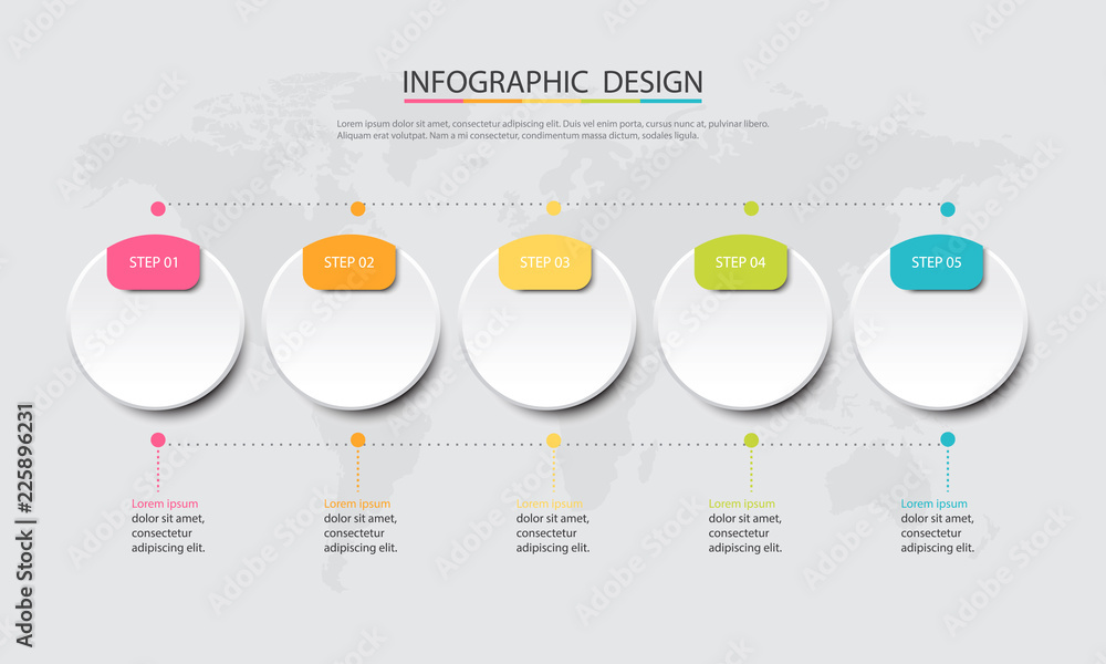 Poster abstract info graphic template with a five steps . business circle with options for diagram, web des