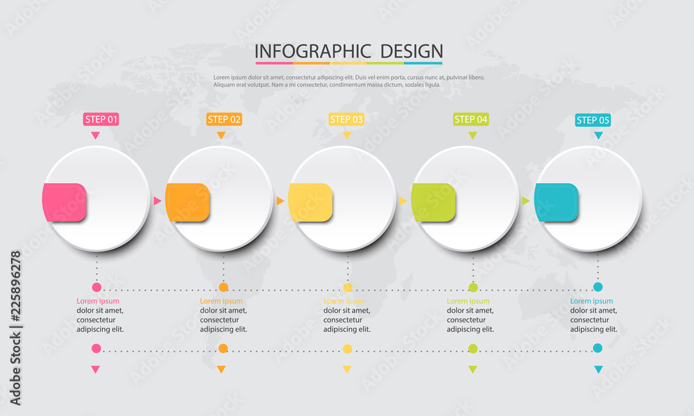 Poster abstract info graphic template with a five steps . business circle with options for diagram, web des
