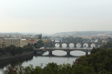 Вид с обзорной площадки на мосты Праги