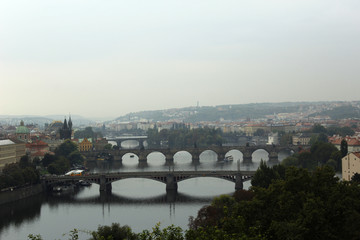 Вид с обзорной площадки на мосты Праги