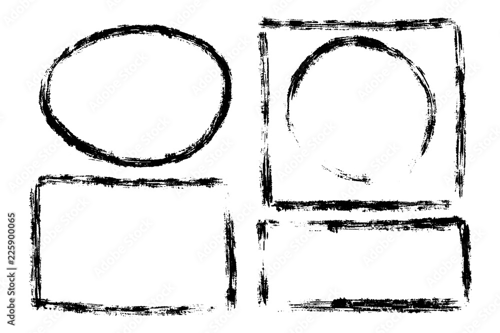 Poster Frames drawn with a brush. Ink brush drawn empty shapes. Black color various outlined shapes. Vector image of hand drawn stroke frames.