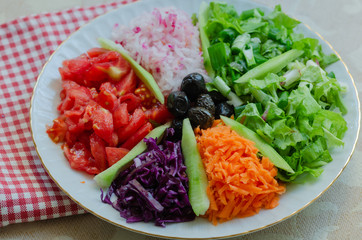 Fresh mixed vegetables salad. Selective focus,top view.