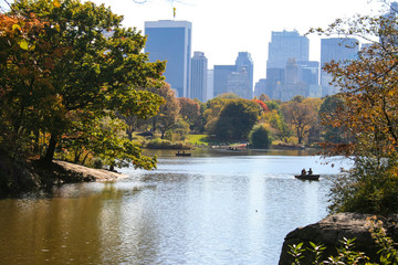 Rowboat on The Lake of Central Park with NYC skyline