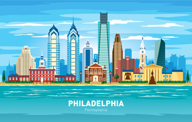 Naklejka premium Philadelphia Pennsylvania city skyline color vector silhouette