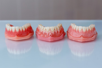 Set of various denture samples, close up view