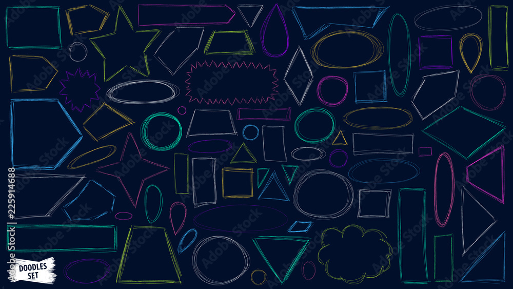Poster doodles set. scribble collection. quirky sketches. scrawl elements. hand drawn effect vector. pen li