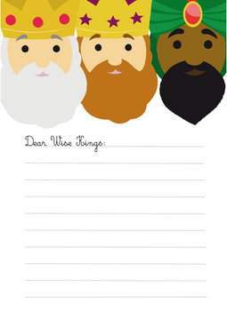 Cute Three Wise Kings letter template with lines to write asking for presents