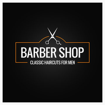 barber shop logo with barber scissors on black background