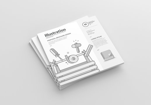 Square Brochure Layout with Writing Illustrations