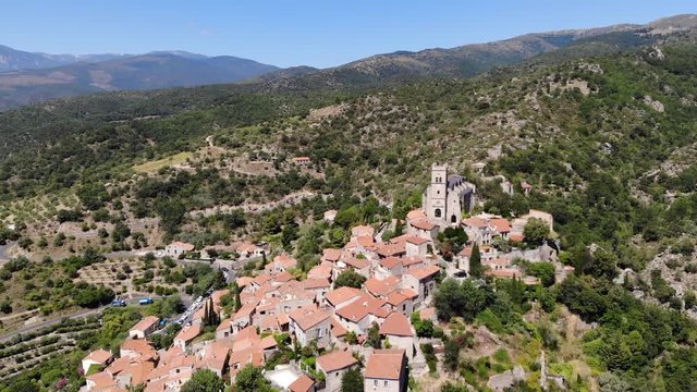 Aerial Drone Footage of EUS, a Pyrenees Mountain Village in the South of France