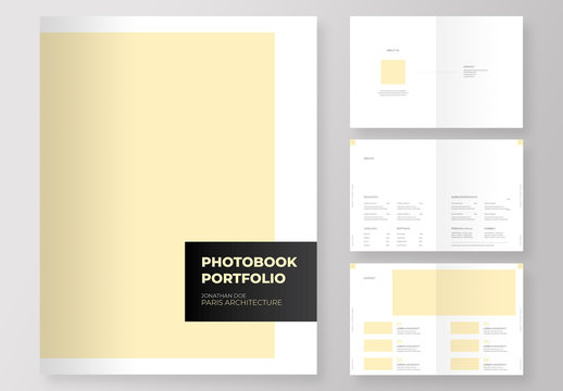 Photography and designs Portfolio book with editable pale yellow accent