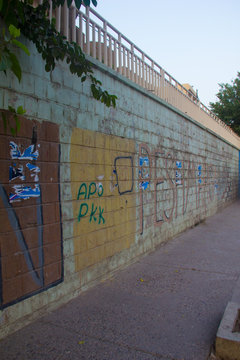 Graffiti on a wall in Slemani, Iraqi-Kurdistan that says "Apo Pkk".