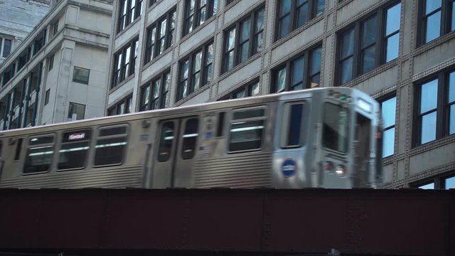 L Trains Turning Around a Corner in the Chicago Loop