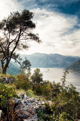 View to Perast and Boka Kotorska from Gornij Stoliv. Montenegro Bay of Kotor 2018