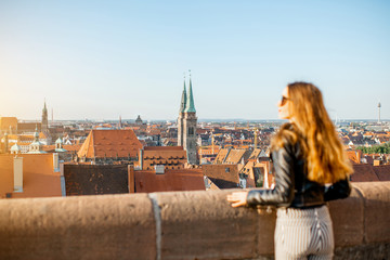 Woman traveling in the old town of Nurnberg, Germany
