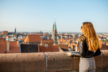 Woman traveling in the old town of Nurnberg, Germany