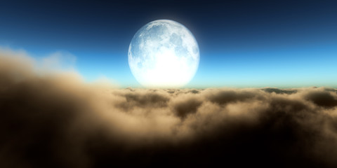 fly over clouds moon