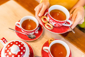 traditional Russian tea with cracknels and bagel on table