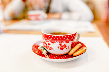 traditional Russian tea with cracknels and bagel on table