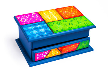 Colorful isolated box with painted textures on the top with white background