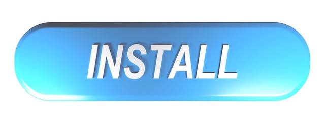 Blue rounded rectangle push button INSTALL - 3D rendering