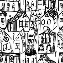 Vector background of various buildings in old town