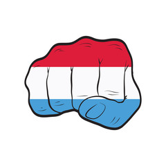 Luxembourg flag on a clenched fist. Strength, Power, Protest concept