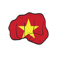 Vietnam flag on a clenched fist. Strength, Power, Protest concept